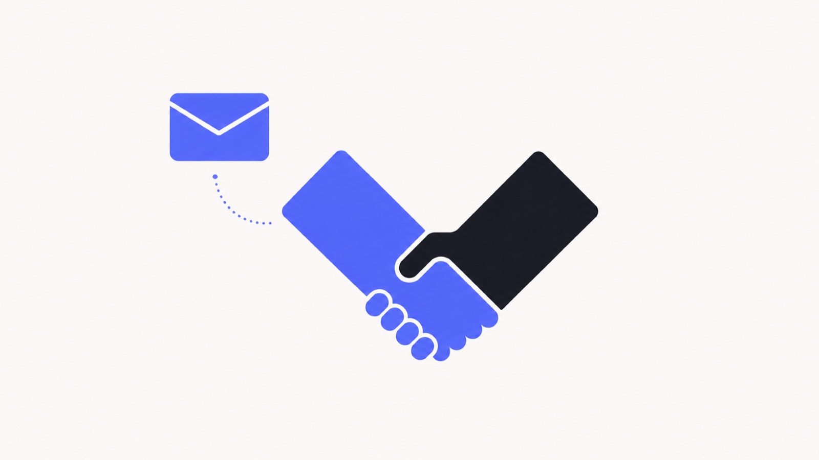 A handshake closing beside an email, the deal landing after a follow-up